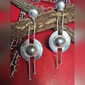 Sterling Silver Sculptural Unique Drop Earrings Approx 3.5"